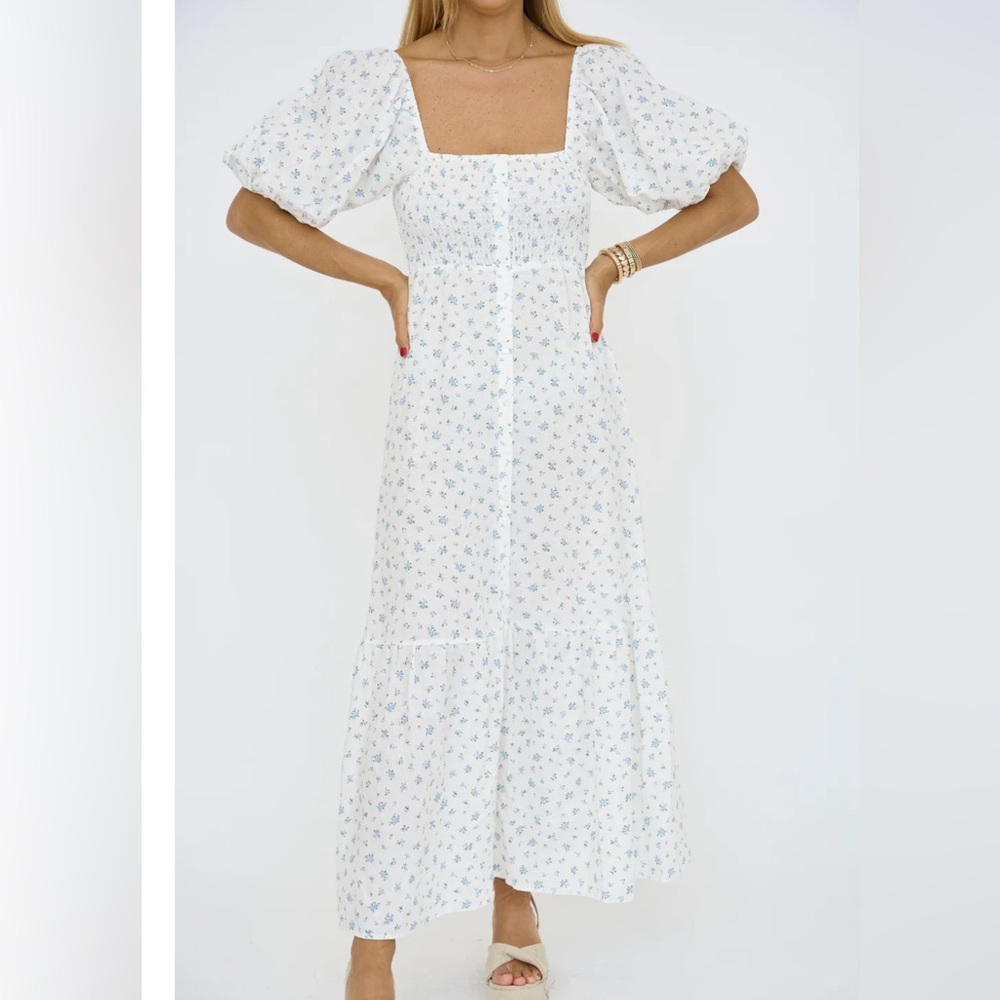 Linen/cotton floral off the shoulder maxi dress perfect for family photos